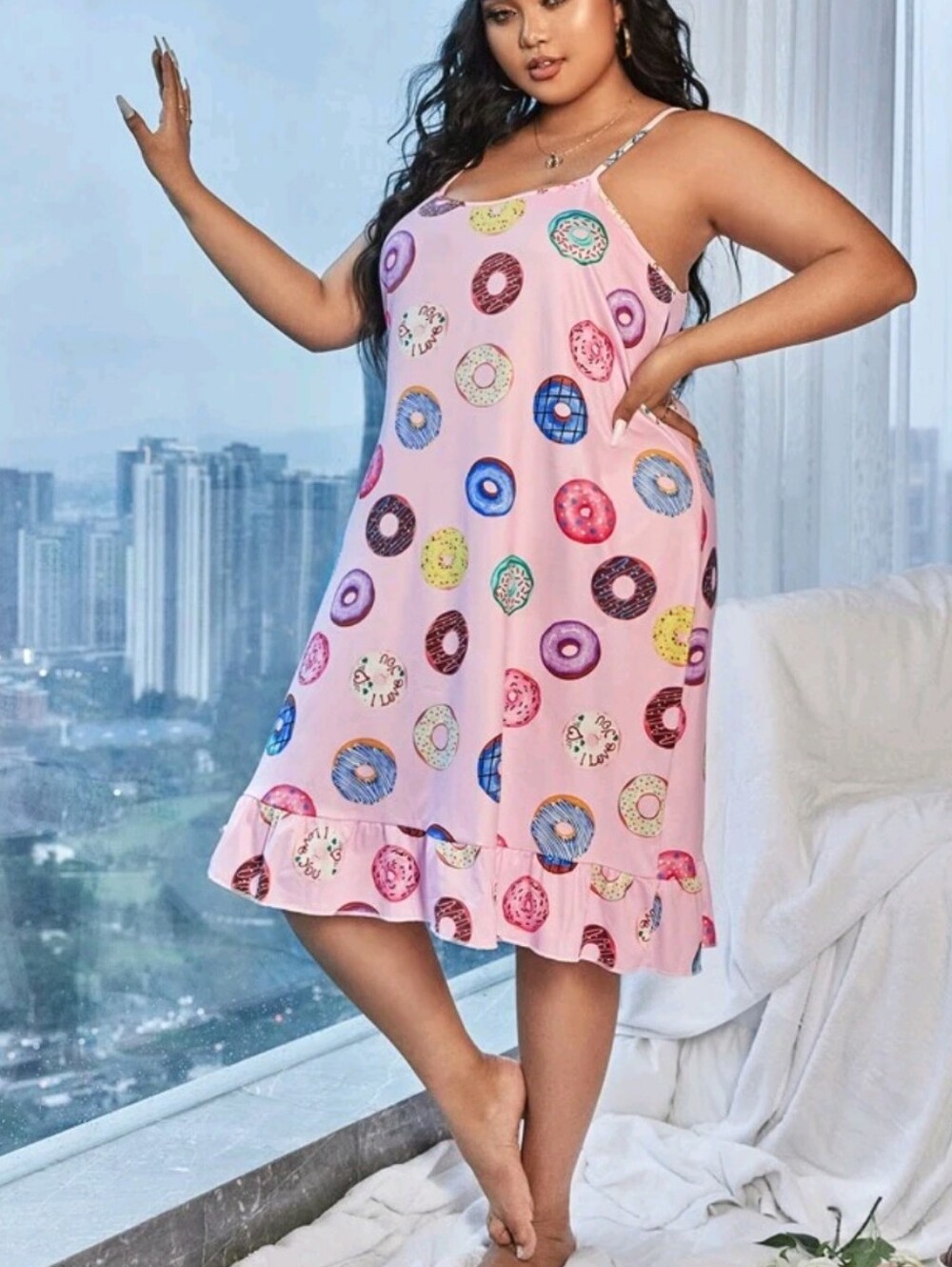 Pink Donut Print Sleep Dress